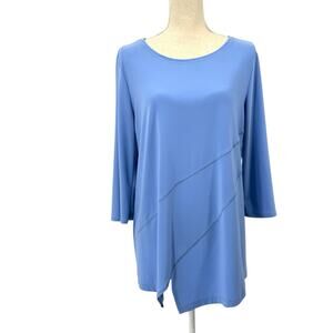 Clara Sun Woo Asymmetrical Tunic Top Large Light Blue Slinky Knit Lagenlook